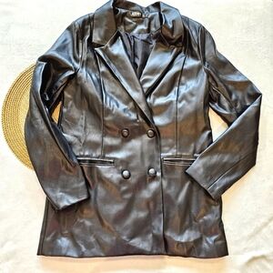 Missguided Elegant Black Double-Breasted Women's Vegan Leather Jacket